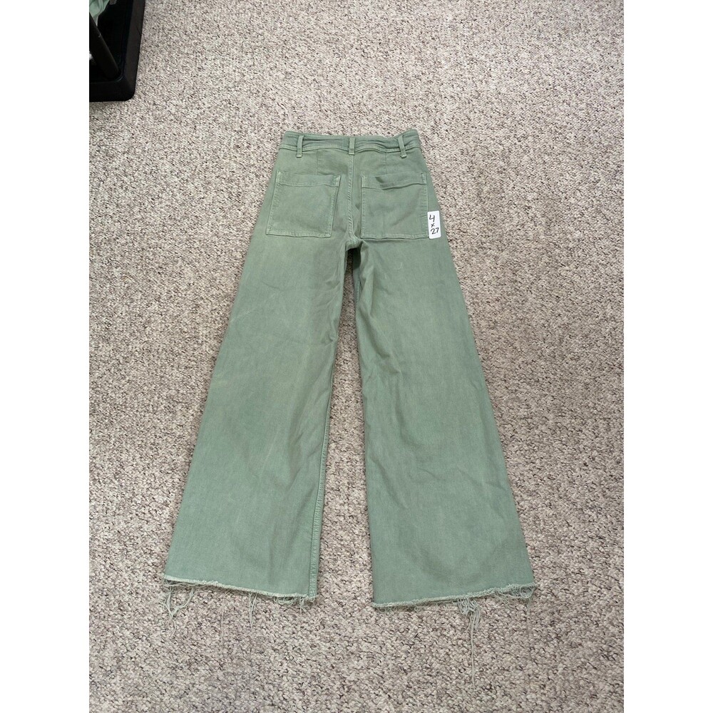 Zara High-Rise The Marine Straight Wide Leg Raw Hem Light Green 4 - Picture 8 of 10